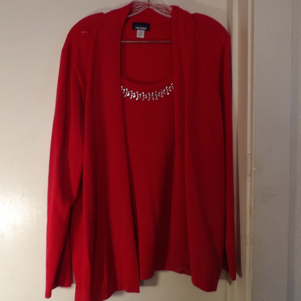 Basic Editions Red Embellished Twofer Sweater Sz … - image 1
